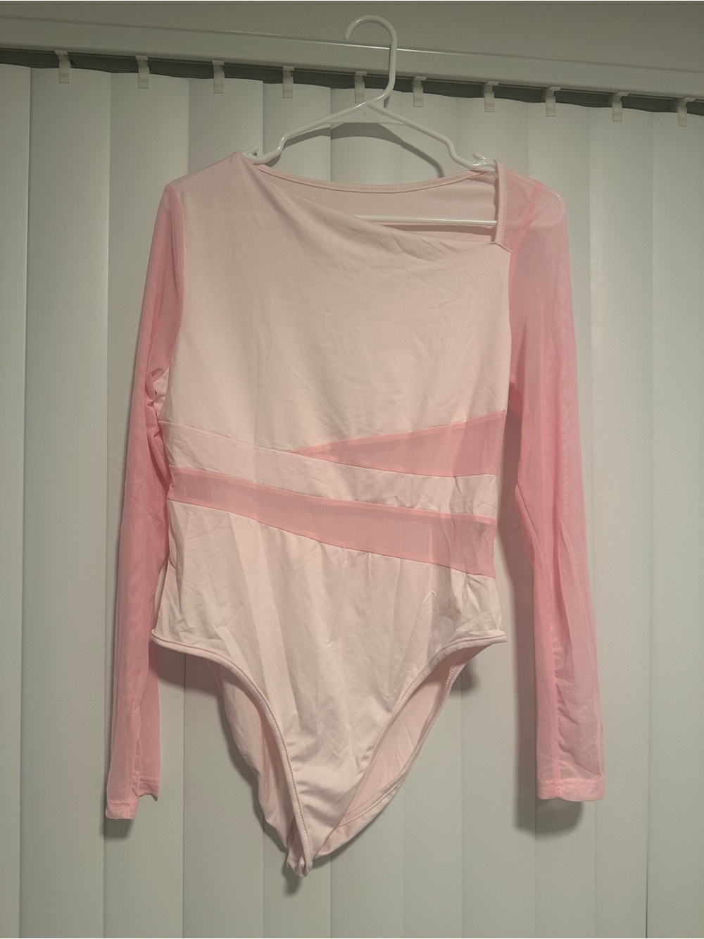 SHEIN Light Pink Mesh Long-Sleeve Bodysuit
